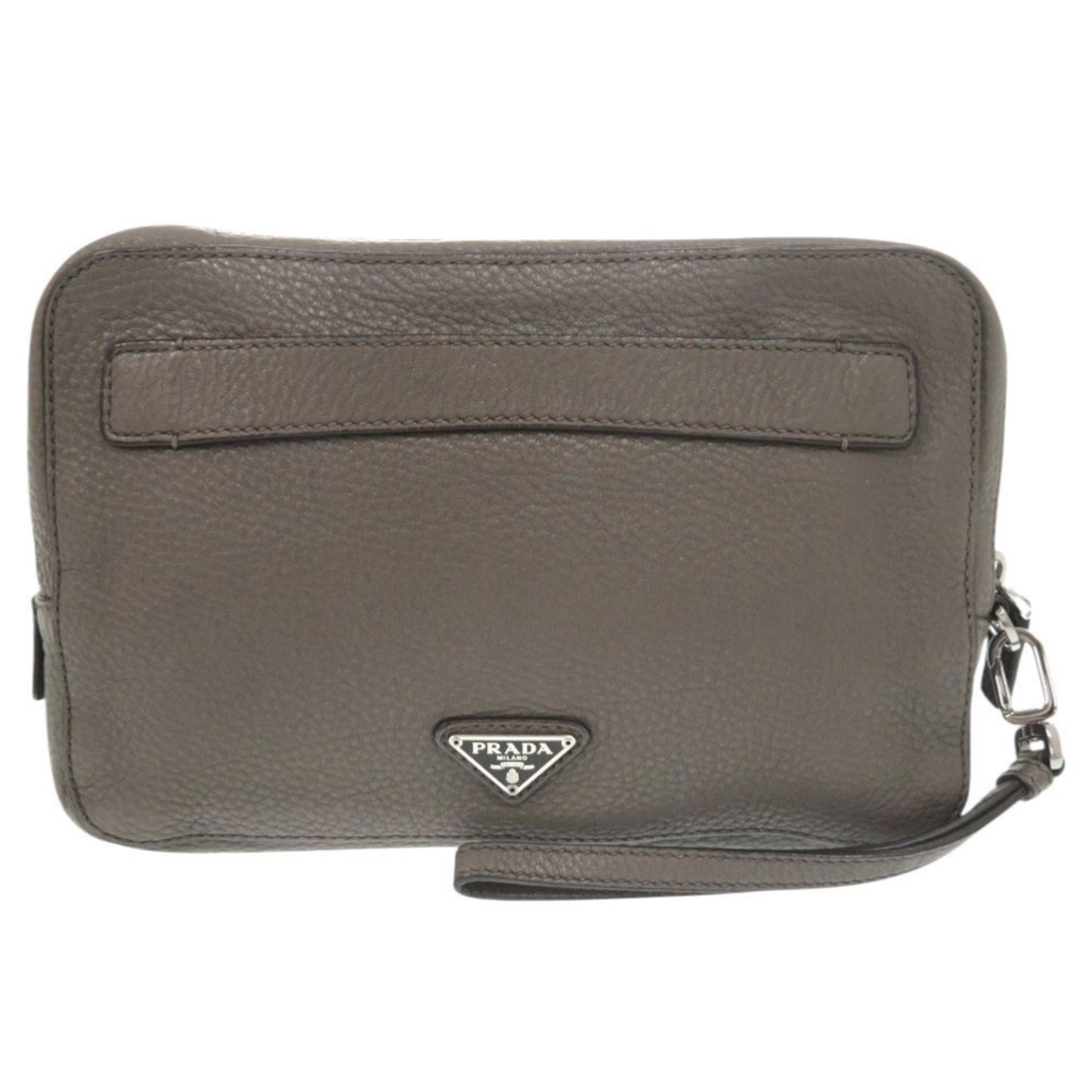 Prada Triangle Logo Leather Gray Second Bag Clutch 0188 Prada