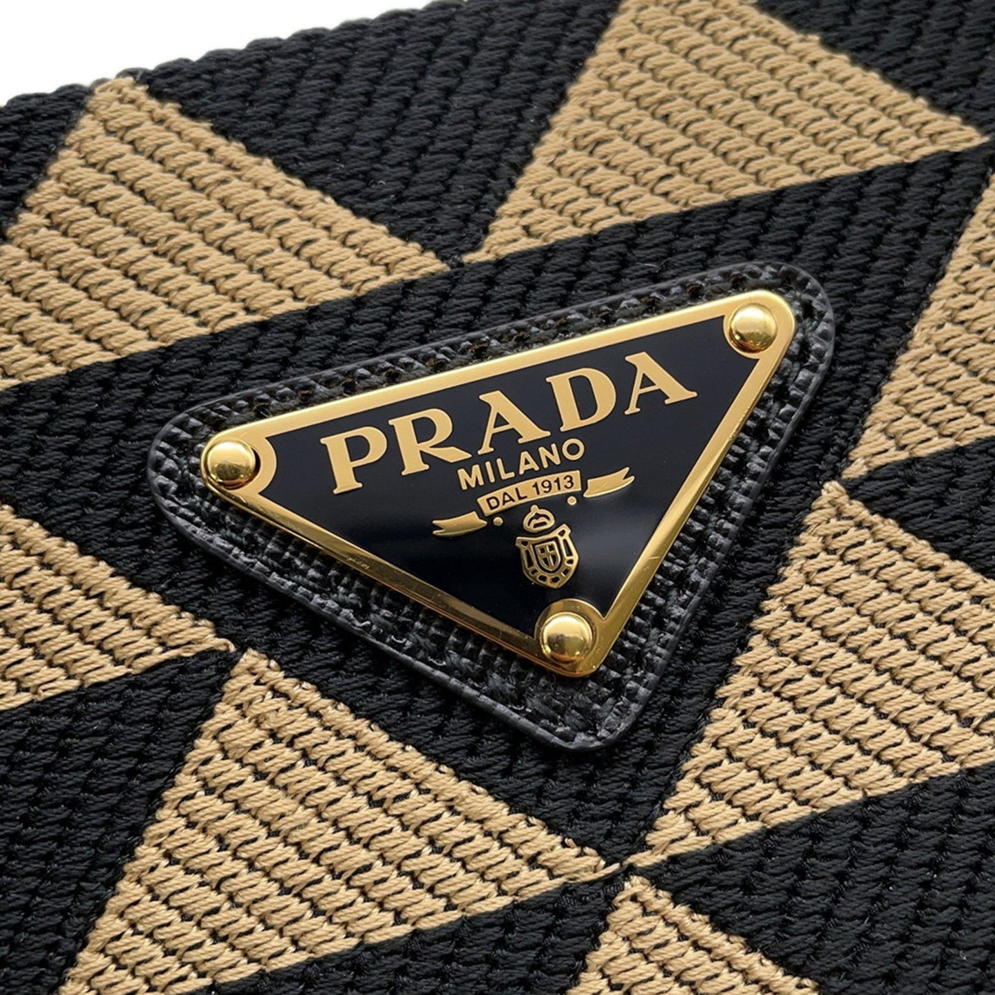 Prada Symbol Embroidered Fabric Small Handbag In Saffiano 1Ba354