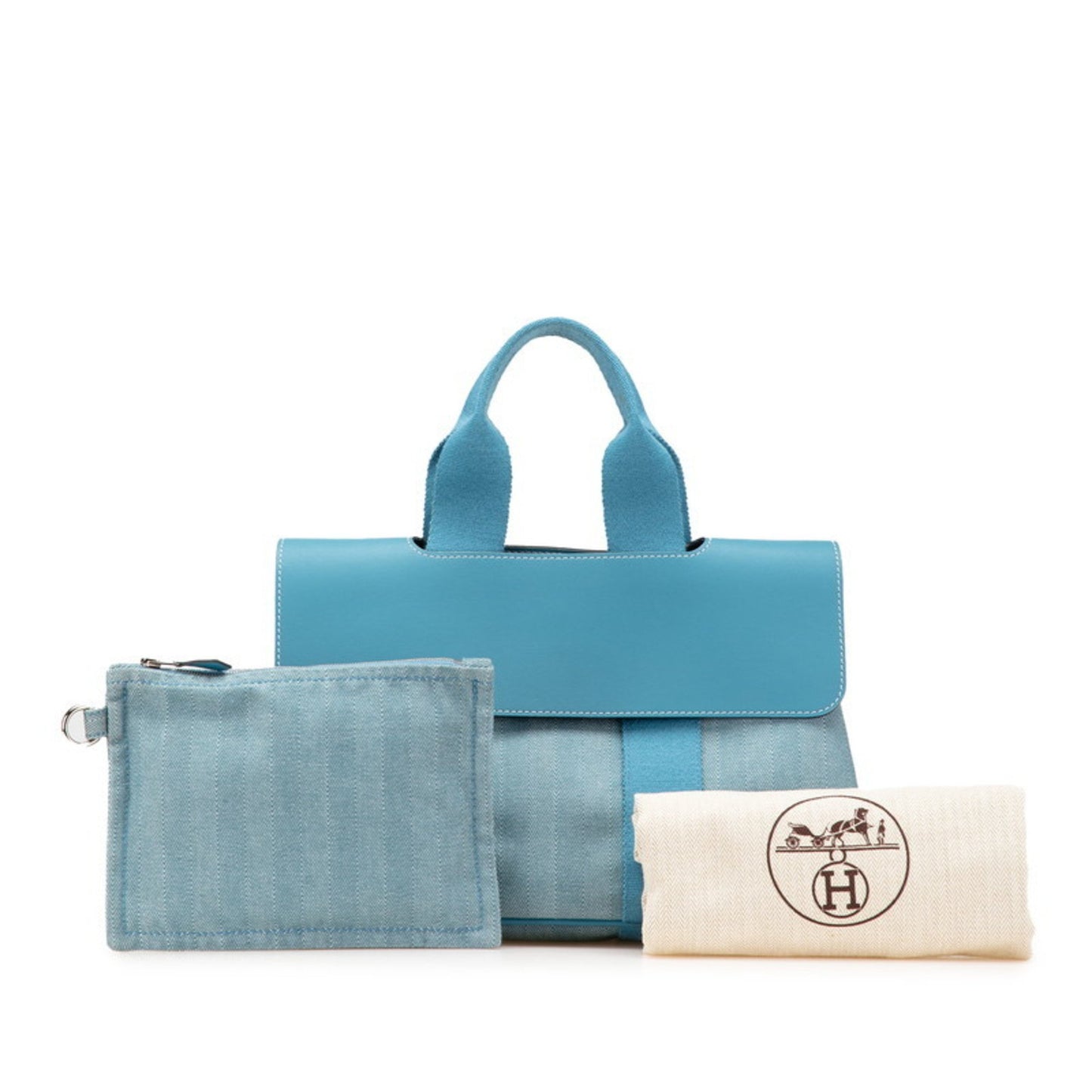 Hermes Herms Valparaiso Pm Handbag In Blue Jean Toile Chevron Leather