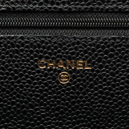 Chanel Matelasse Coco Mark Chain Shoulder Bag/Wallet Bag A33814 Black Caviar Skin