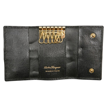 Salvatore Ferragamo Vara 6-Ring Key Case In Black Leather