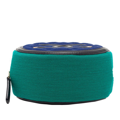 Chanel Cc Filigree Coco Mark Round Chain Shoulder Bag Ap0365 Green Blue Black Cotton Leather