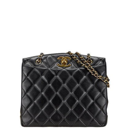 Chanel Matelasse Coco Mark Chain Shoulder Bag Tote Black Lambskin