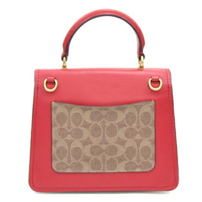 Coach Handbag 88202 Beige Red Pvc Leather Flower Motif Chain Shoulder Bag