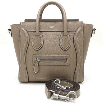 Celine Luggage Nano Shopper 189243Dru.09So 2Way Handbag Leather Sliver Greige 352527