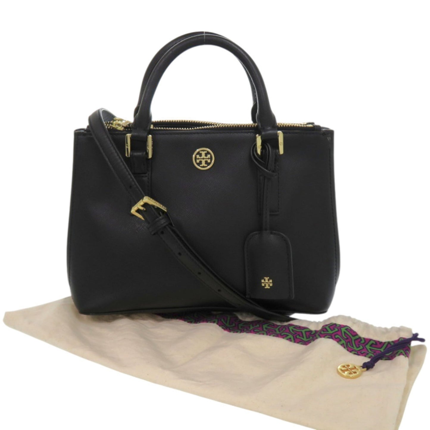 Tory Burch 2-Way Robinson Micro Zip Tote In Black Leather