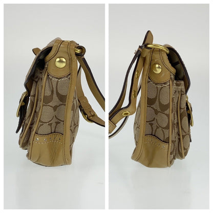 Coach Signature Beige Gold Canvas Shoulder Bag Crossbody Pochette
