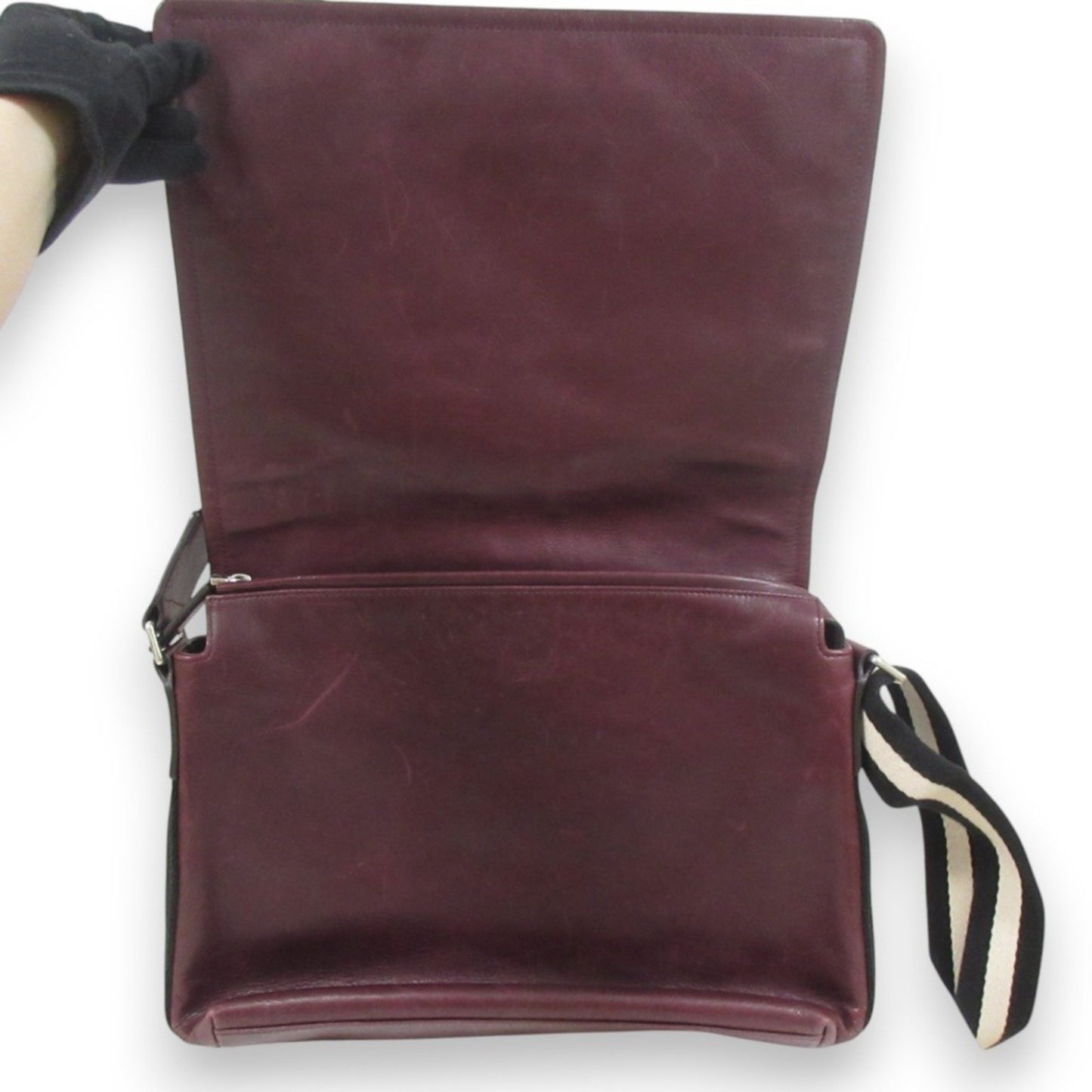 Bally Tepolt Leather Flap Messenger Shoulder Bag Burgundy Red