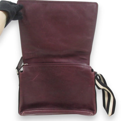 Bally Tepolt Leather Flap Messenger Shoulder Bag Burgundy Red