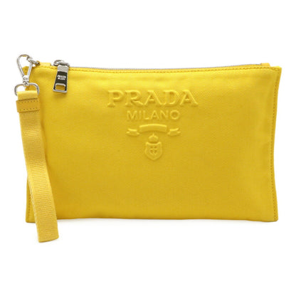 Prada Prada Embossed Clutch Bag/Second Bag/Pouch Canvas Leather Yellow