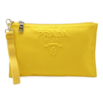 Prada Prada Embossed Clutch Bag/Second Bag/Pouch Canvas Leather Yellow