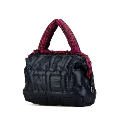 Chanel Doudone Coconneige Embossed Handbag Shoulder Bag Navy Pink Nylon Wool