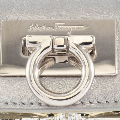 Salvatore Ferragamo Gancini Handbag In Silver Rattan