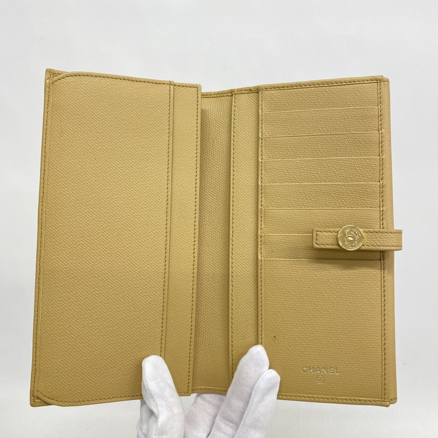 Chanel Coco Button Leather Long Wallet Beige