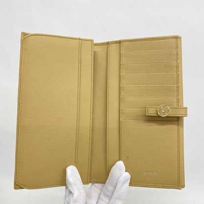 Chanel Coco Button Leather Long Wallet Beige