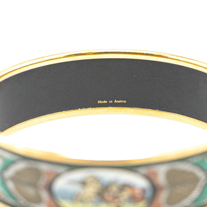 Hermes Enamel Bird Feather Motif Bangle In Gold