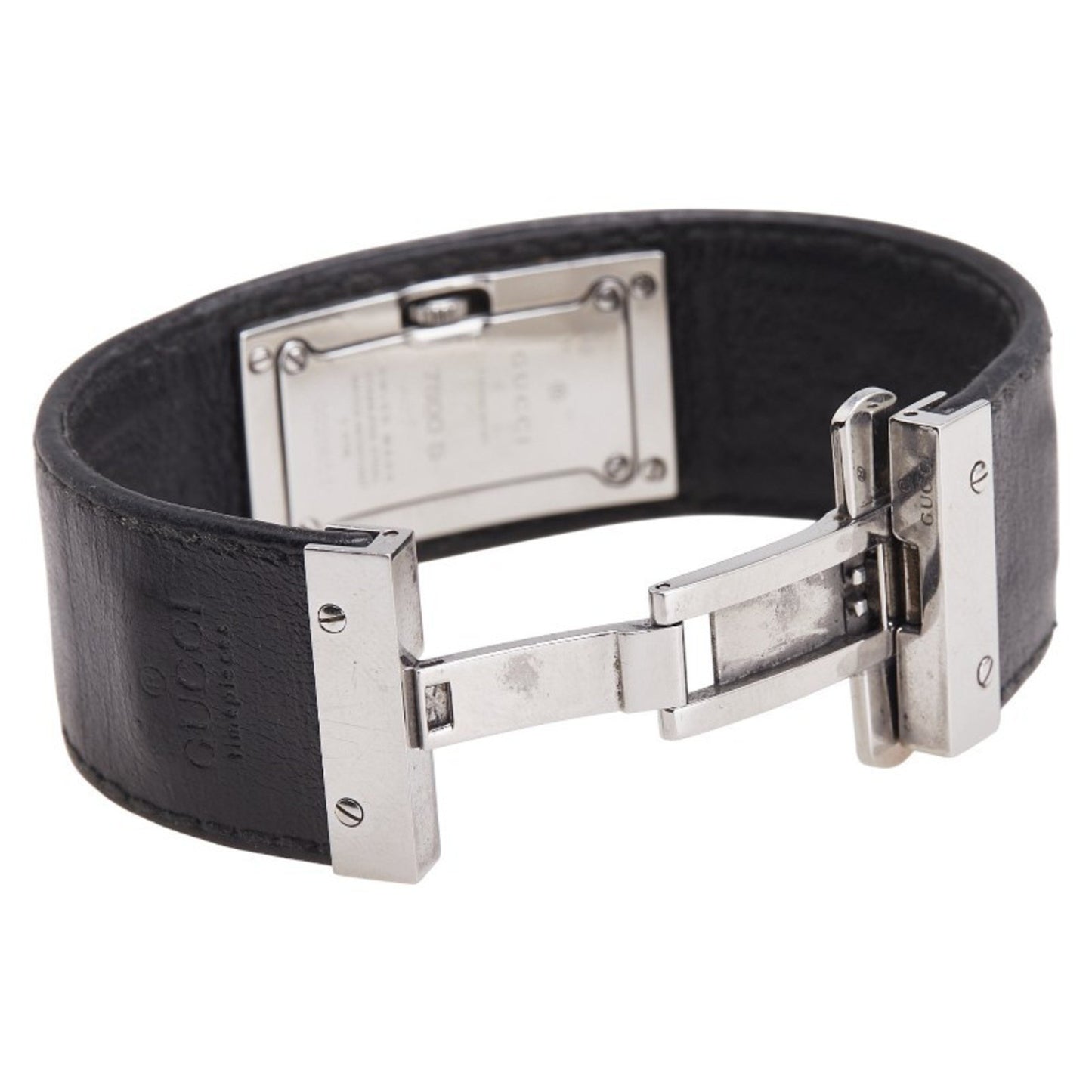 Gucci Bangle Watch 7800S Quartz Black Dial Stainless Steel Leather