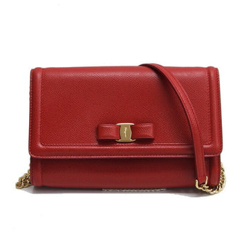 Salvatore Ferragamo Vara Ribbon Chain Shoulder Bag Red
