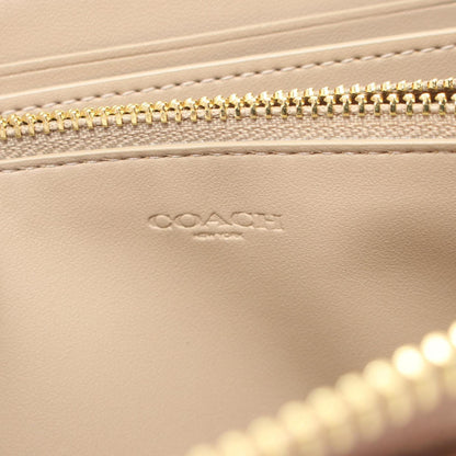 Coach Boxed Signature Long Zip Around Wallet Round Coated Canvas Leather