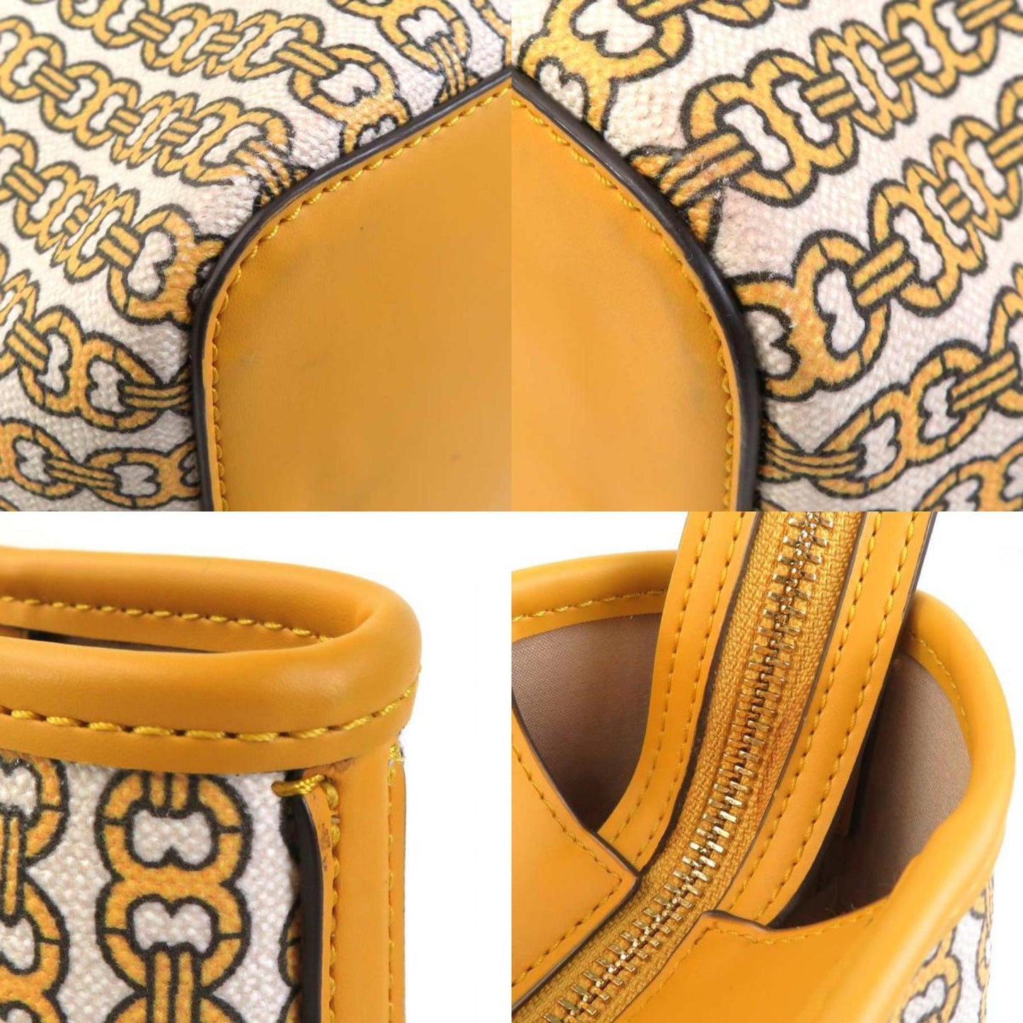 Tory Burch Handbag Shoulder Bag Coated Canvas Leather Yellow
