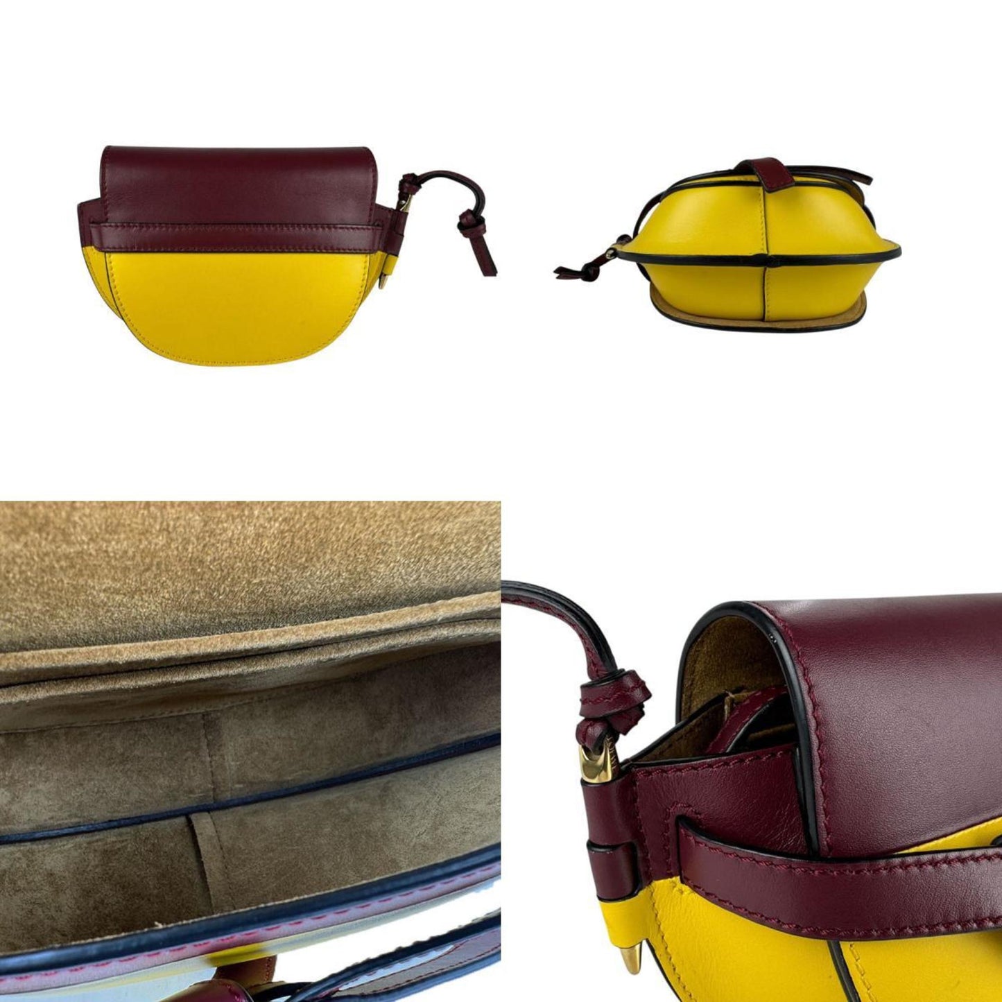 Loewe Gate Dual Mini Shoulder Bag Leather Burgundy Yellow Gold