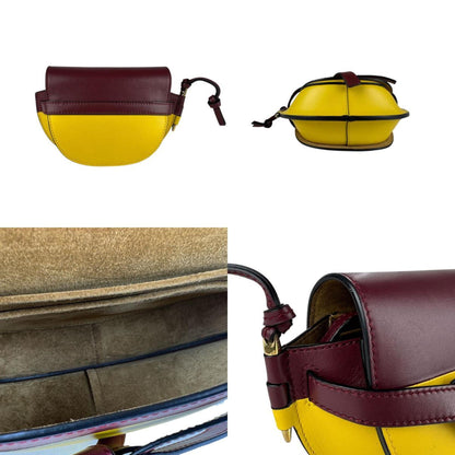 Loewe Gate Dual Mini Shoulder Bag Leather Burgundy Yellow Gold