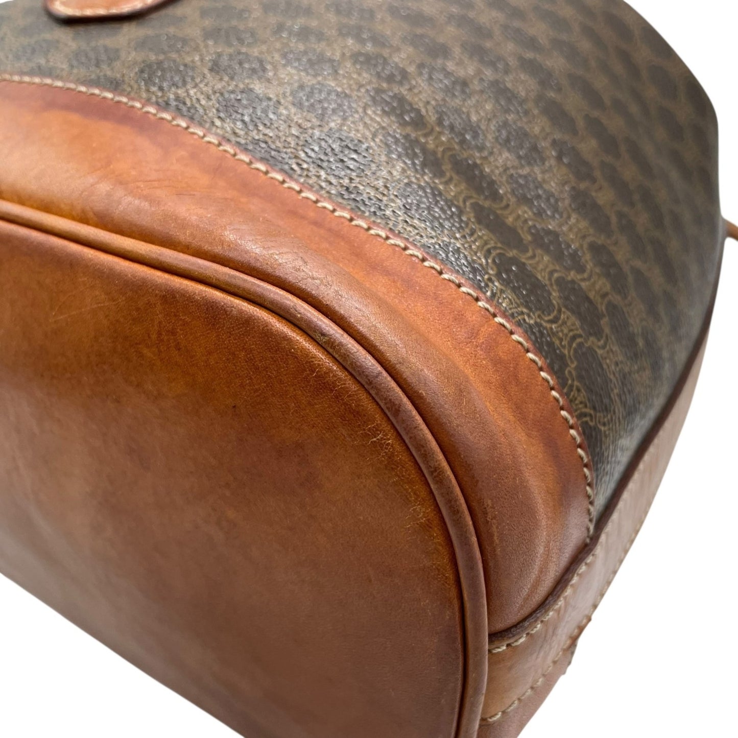 Celine Triomphe Drawstring Shoulder Bag M90 Macadam Pattern Vintage Gold Hardware