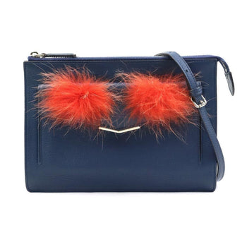 Fendi Shoulder Bag Bug Monster Leather Navy