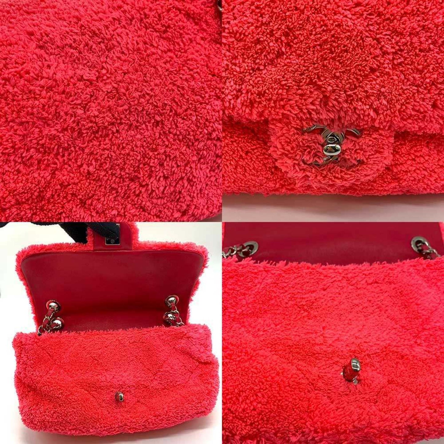 Chanel Chain Shoulder Bag Pink Neon Color Pochette 2Way Matelasse Pattern