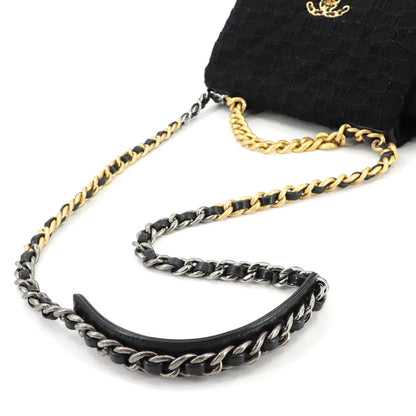 Chanel 19 2Way Hand Chain Shoulder Bag Tweed Leather Black As1160