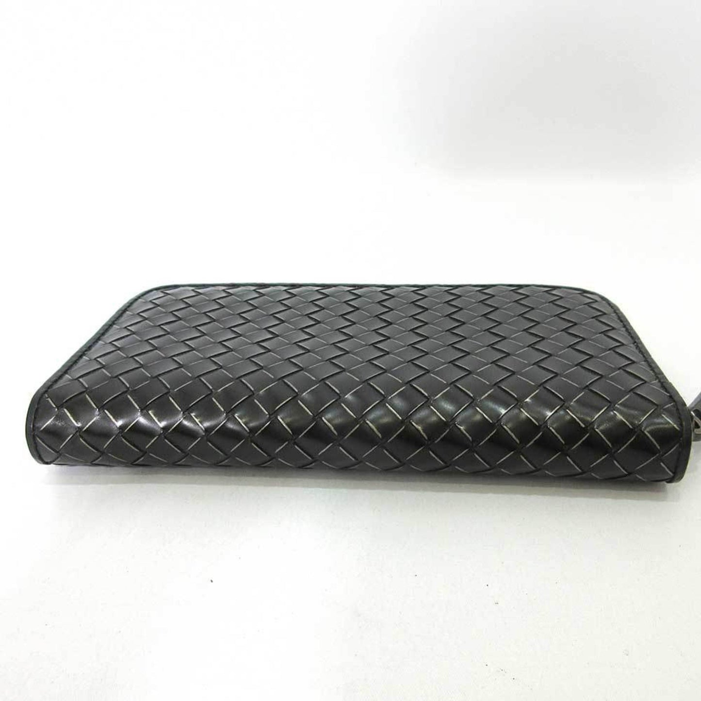 Bottega Veneta Wallet Long Round Zipper Black Intrecciato