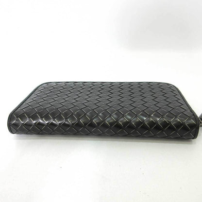 Bottega Veneta Wallet Long Round Zipper Black Intrecciato