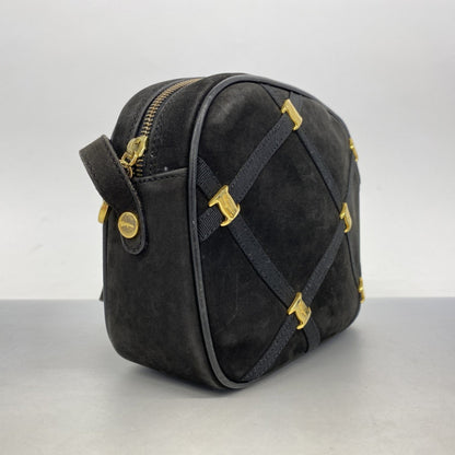 Salvatore Ferragamo Vara Shoulder Bag In Black Suede