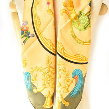 Hermes Scarf Muffler Hermes Carre 90 Silk Twill Carriage Motif Gold/Green