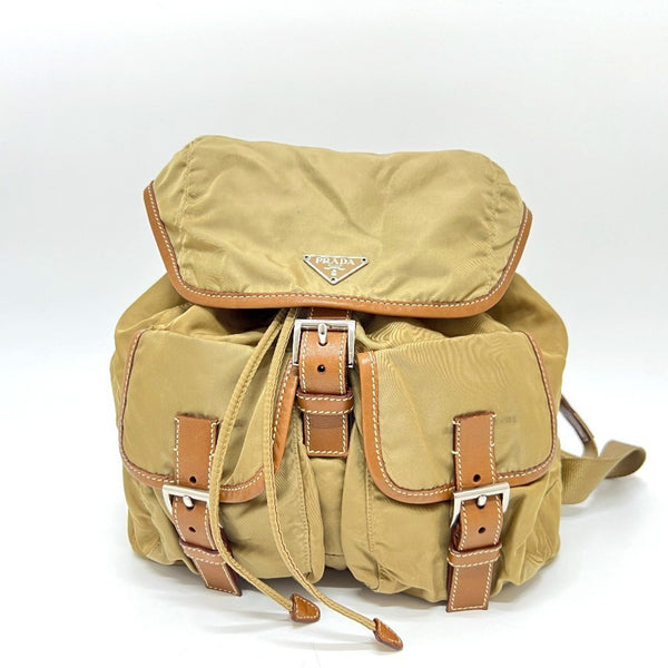 Prada Prada Logo Plate Double Pocket Backpack Nylon