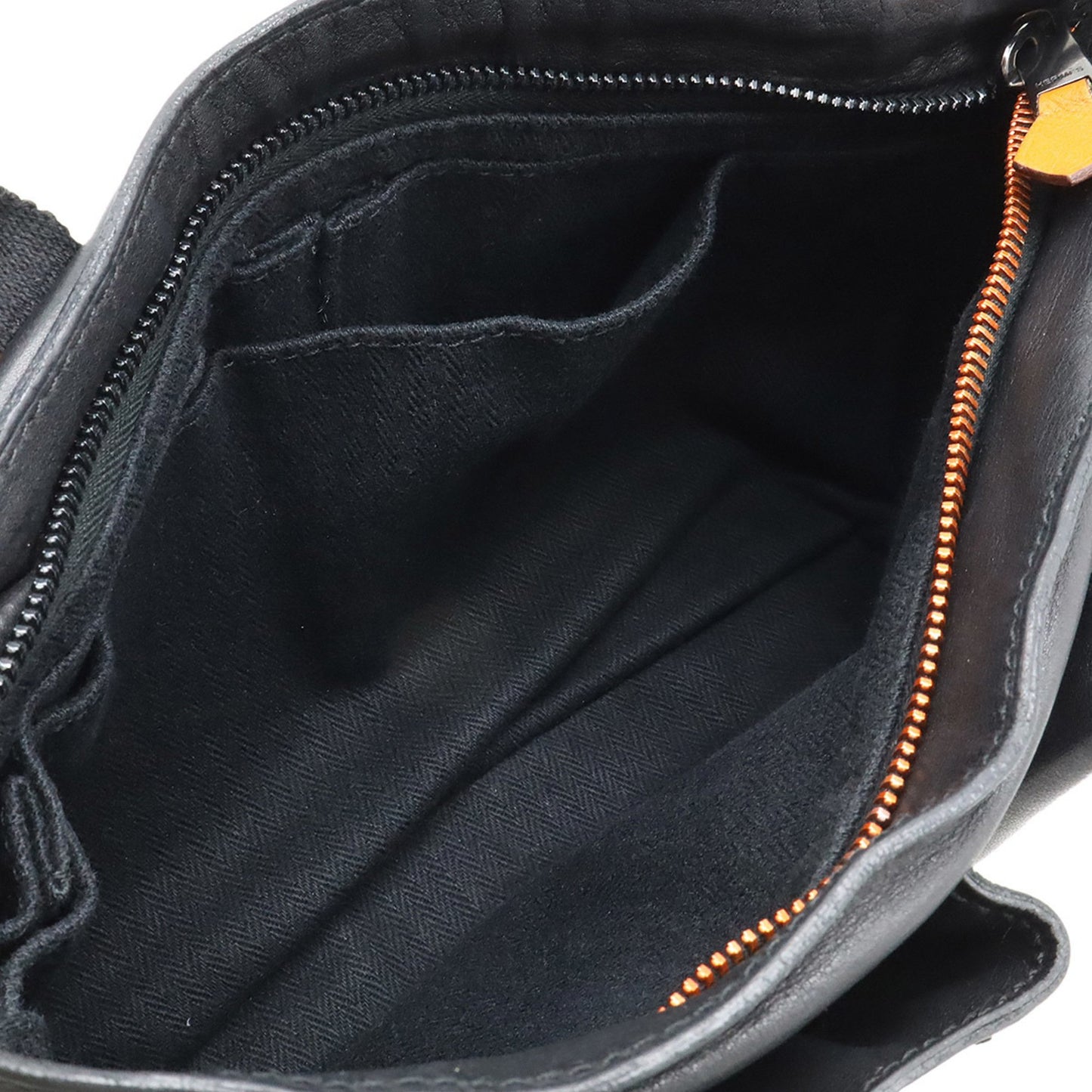 Hermes Caravan Horizontal Pm Tote Bag Shoulder Veauderma Leather Black Orange