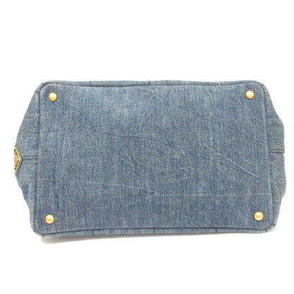 Prada Canapa Triangle Logo Plate Denim 2-Way Handbag/Shoulder Bag