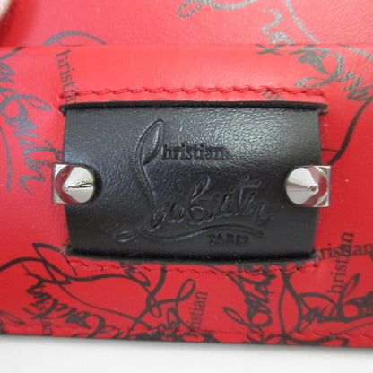 Christian Louboutin Logo Design Studded Business Card Holder/Card Case Red X Black Silver Hardware