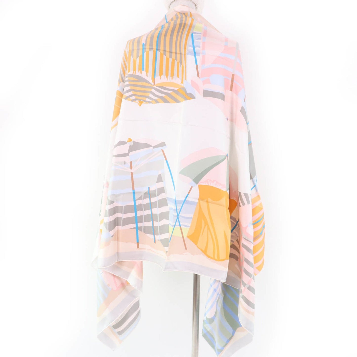 Hermes Rectangle Normandy Coast Charm 100% Silk Blanc Bleu Glacier Scarf With Box