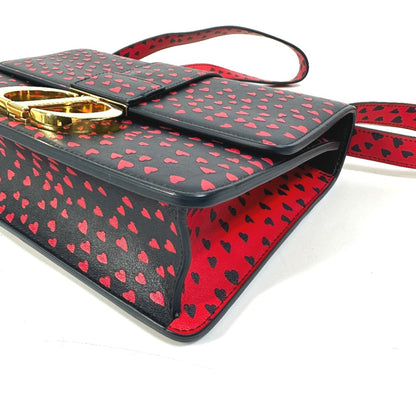 Christian Christian Dior Heart Logo Crossbody Shoulder Bag Black Red
