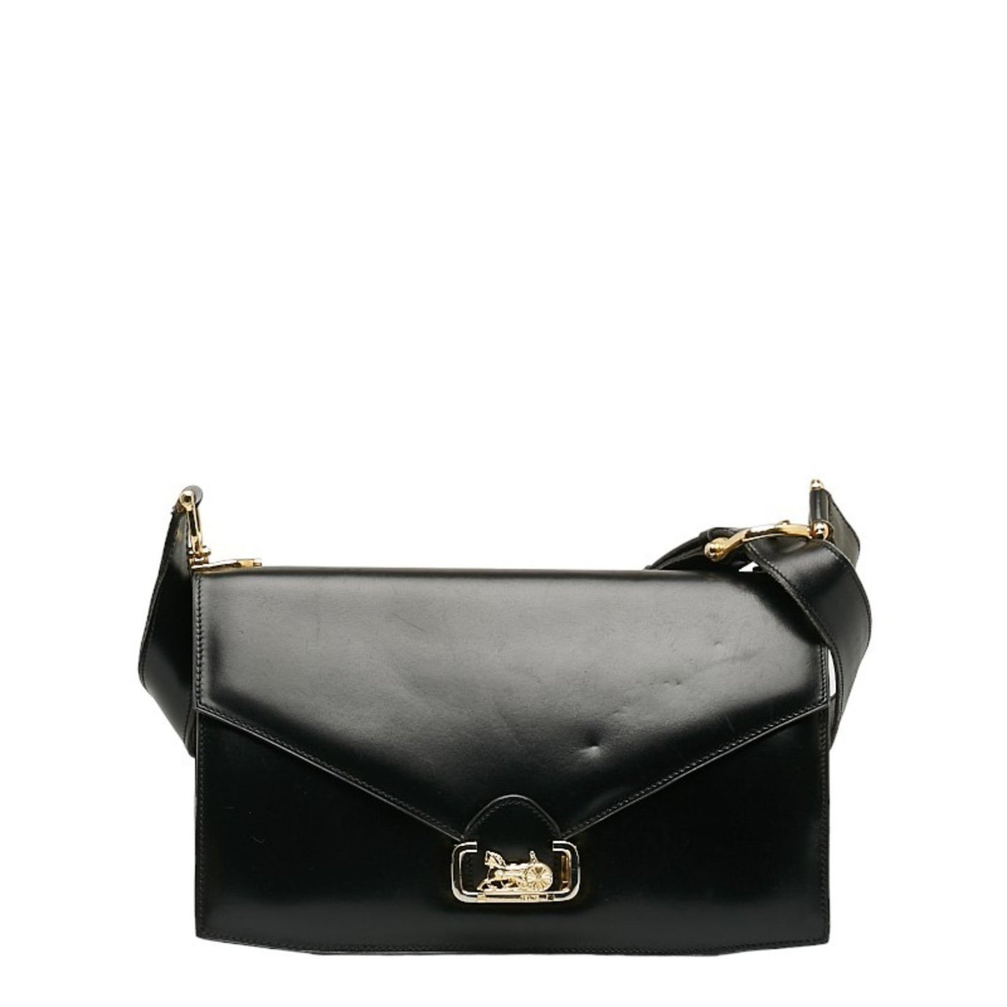 Celine Carriage Hardware One-Shoulder Bag Black Leather