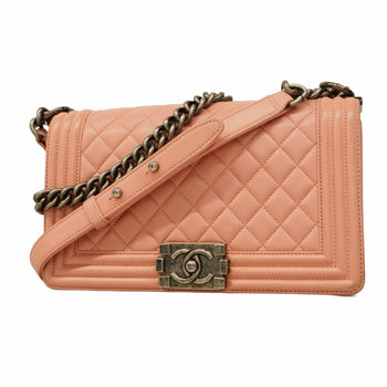 Chanel Shoulder Bag Boy Chain Lambskin Pink
