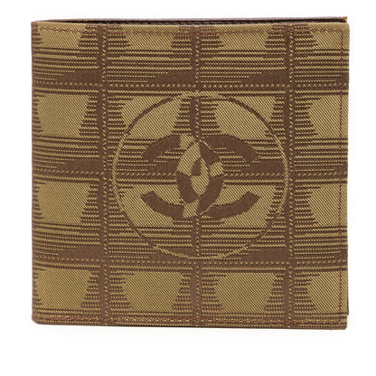 Chanel New Travel Line Coco Mark Bifold Wallet Khaki Nylon Leather