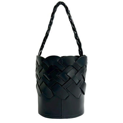 Prada Prada Logo Embossed Mesh Leather Semi-Shoulder Bag/One-Shoulder Bag Handbag Black E40-5