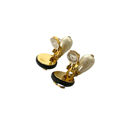 96P Chanel Vintage Coco Mark Faux Pearl Earrings And Ear Cuff