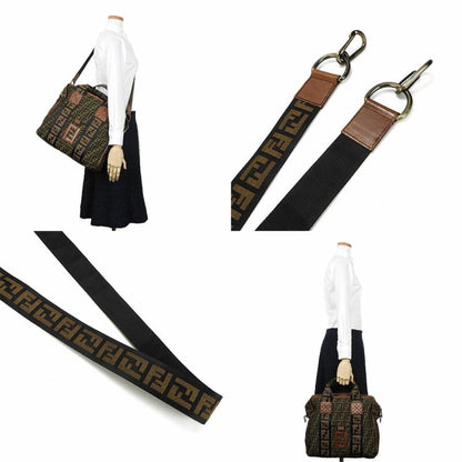 Fendi 7Va158 2Way Handbag Zucca Shoulder Nylon Leather Gold Hardware 2Way Hand Bag Canvas Brown