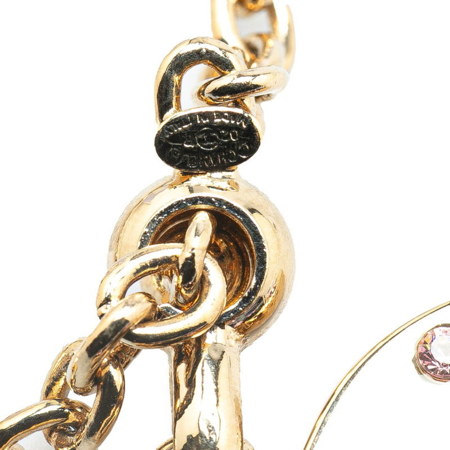 Chanel Heart Coco Mark Rhinestone Keychain Bag Charm Gold Pink Plated