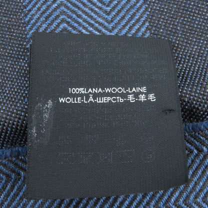 Gucci 100% Wool Herringbone Pattern Shawl With Embroidered Logo And Fringe