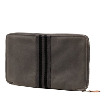 Herms Foulet Multi Purse Gm Round Zip Long Wallet Gray Black Canvas