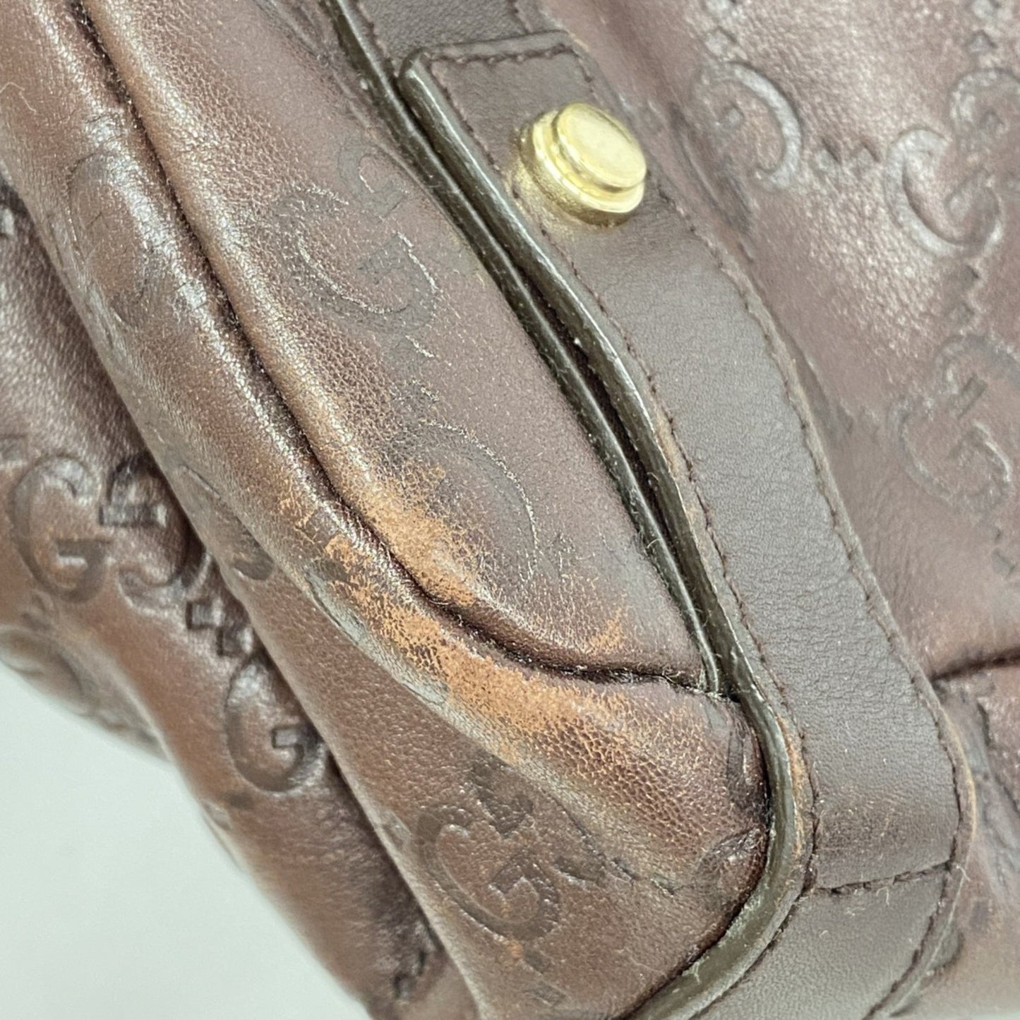 Gucci Tote Bag Guccissima 130736 Leather Dark Brown Champagne